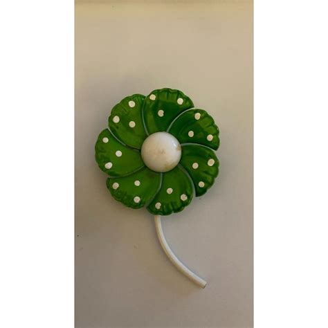 Polka dot flower brooch in green and brown cotton silk 